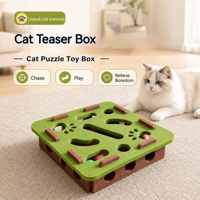 Jouet interactif pour chat : Boîte labyrinthe en feutre avec boule à clochette
