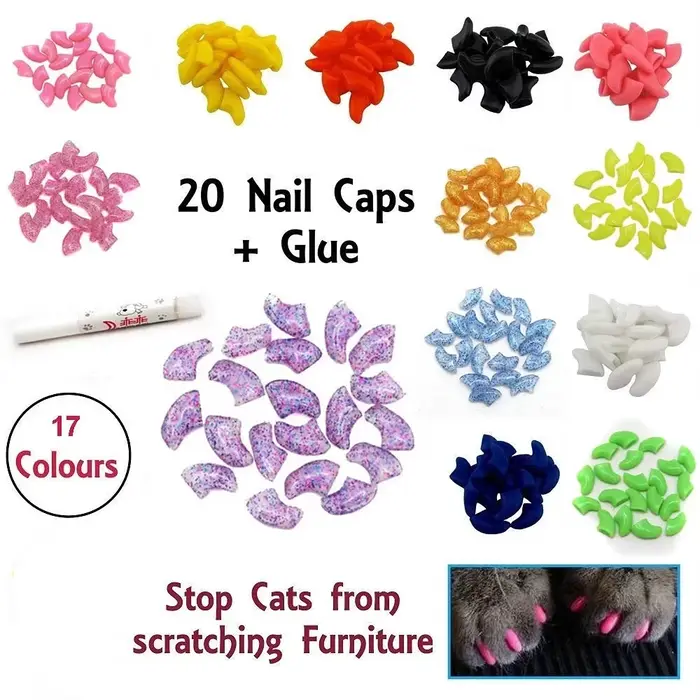 Bouchons d'ongles en Silicone souple pour chat, 20 pièces, couvre-ongles pour animaux de compagnie, 