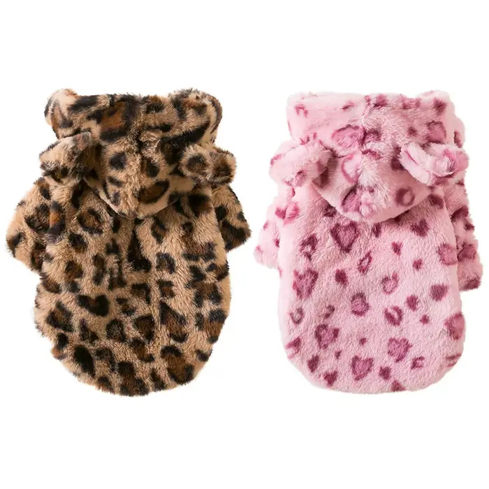 Vêtements d'hiver pour chiens de compagnie, polaire chaude, sweat à capuche, léopard, manteau, veste