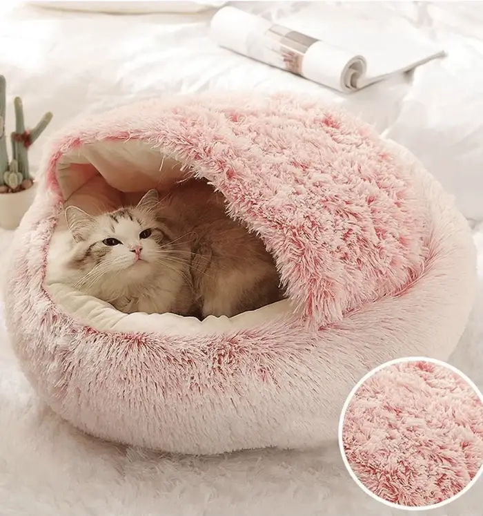 Doux En Peluche Rond Chat Lit Pet Matelas Chaud Confortable Panier Chat Chien 2 en 1 Sac De Couchage