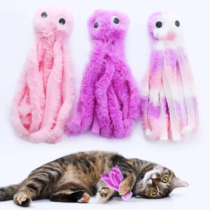 Jouet en peluche poulpe mignon pour chat, dents résistantes aux morsures, jeu interactif, fourniture