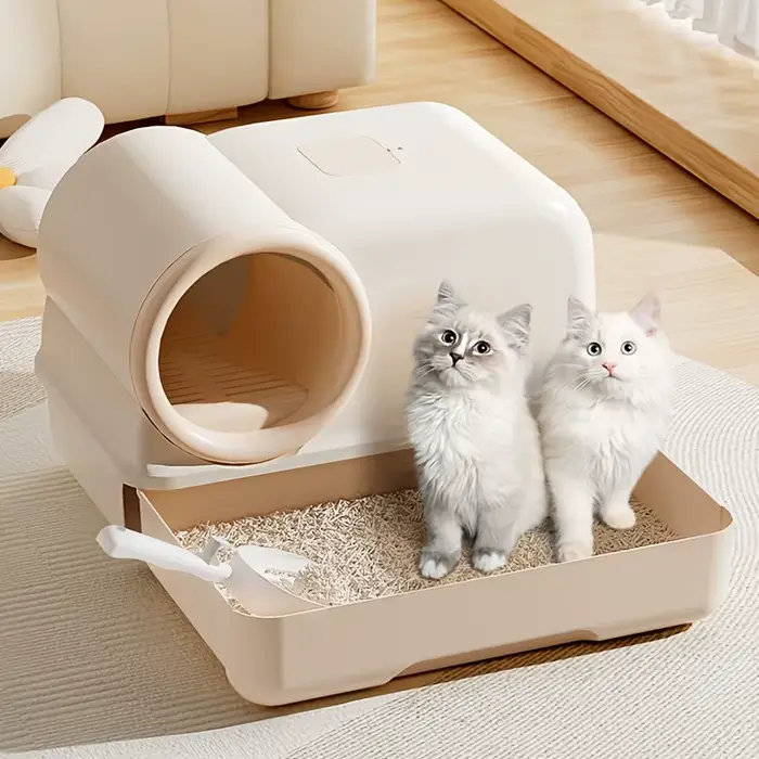Bac à litière pour chat avec couloir et tiroir |   Toilettes entièrement fermées pour contrôle des o