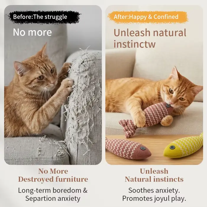 Jouet pour chat en forme de poisson à la catnip naturelle