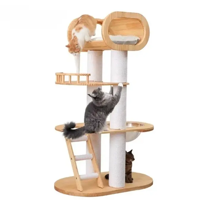 Tour d'escalade pour chat, en bois massif robuste, avec hamac moelleux, accessoires pour animaux de 