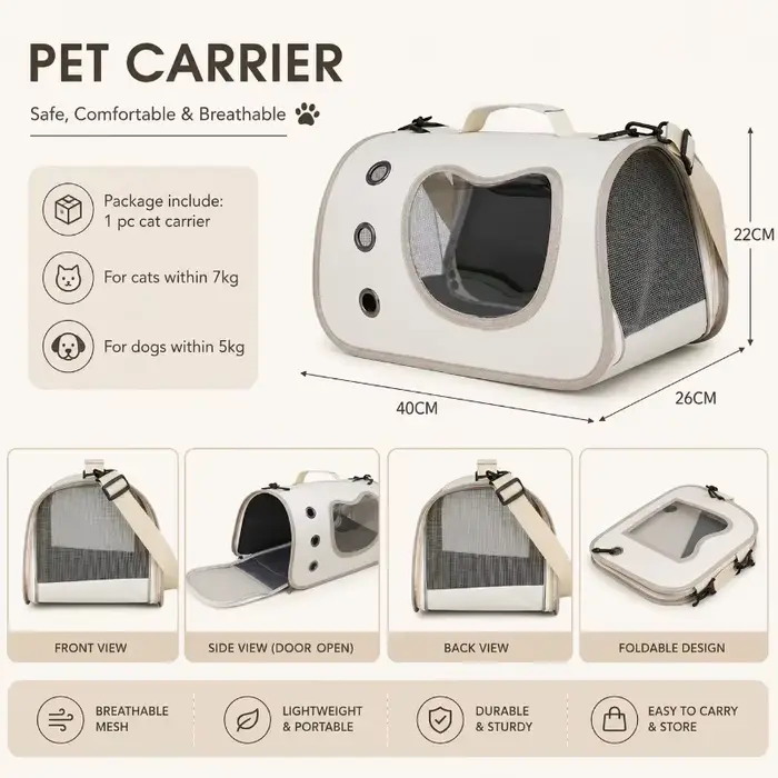 Sac de transport pour animaux de compagnie, sac de voyage pliable en maille respirante pour petits chats et chiots, fournitures de transport pour animaux de compagnie pour la marche en plein air