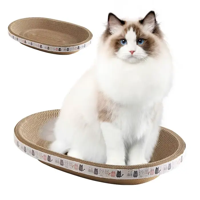 Gratte-chat ovale en papier ondulé pour chat, poteaux en carton, jouets à griffes de meulage, nid de lit pour chat, accessoires pour chat