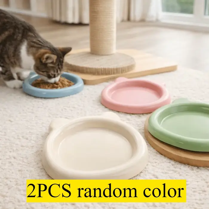 Ensemble de 2 bols peu profonds pour chat, anti-fatigue des poils, à rebord large et profil bas, pou