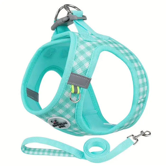 Harnais festif pour chat vichy : polyester respirant avec fermoirs métalliques et sangles réfléchiss