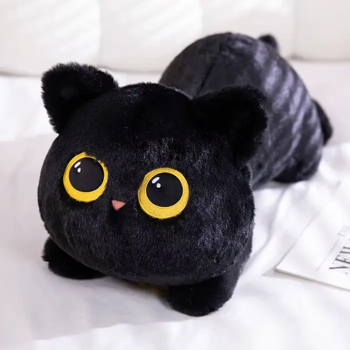50 cm kawaii chat noir en peluche poupée mignon grand oreiller câlin coussin Ins chat noir en peluch