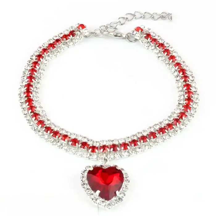 Collier de luxe en diamant pour animaux de compagnie, pendentif d'amour mignon, collier pour chien e