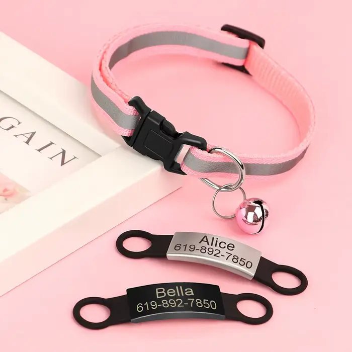 Collier réfléchissant pour chat gravé, sûr, pour chaton, avec cloche, chiot, collier pour animaux de