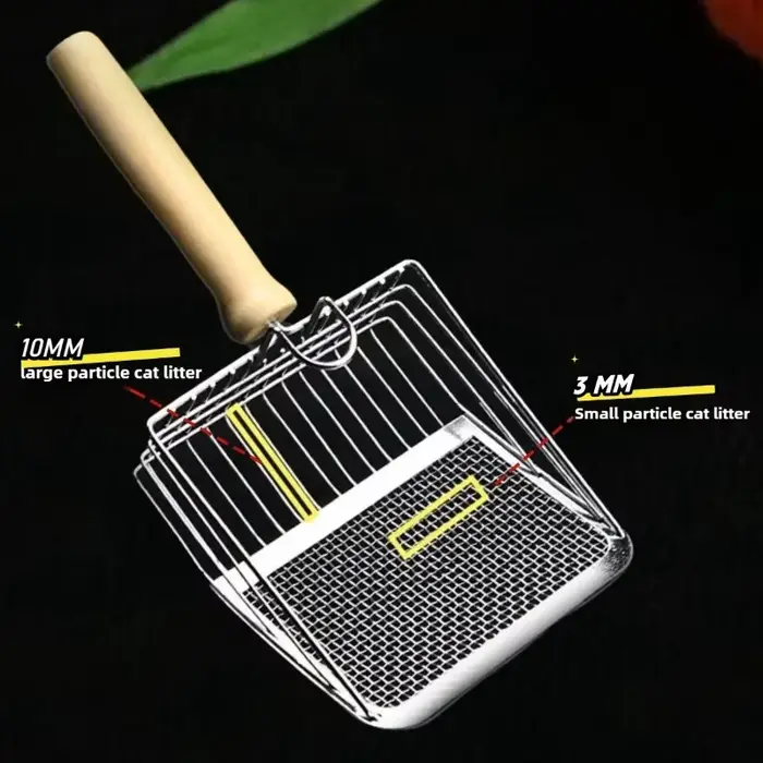 Pelle à litière pour chats en acier inoxydable avec manche en bois – Conception facile à nettoyer pour petits chiens/chats (adhésive antirouille et poignée ergonomique)
