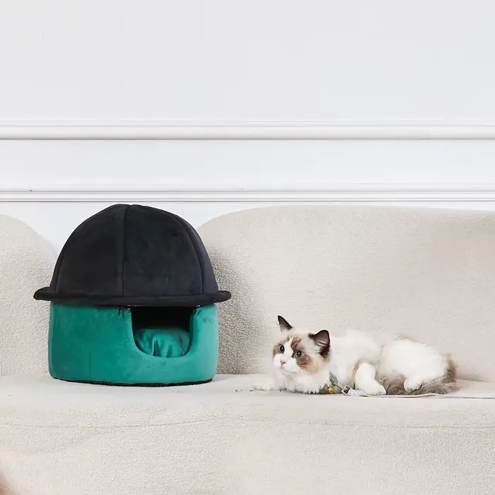 Nouveau panier-niche pour chat, chaud pour l'hiver, tout usage, petit, avec chapeau amovible, accessoires de sommeil doux pour animaux de compagnie avec oreillers