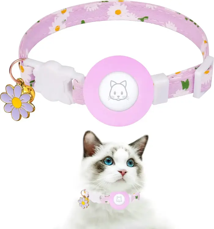 Étui Airtag collier de chat chaton avec cloches et fleur charme Tracker colliers réglables pour chat