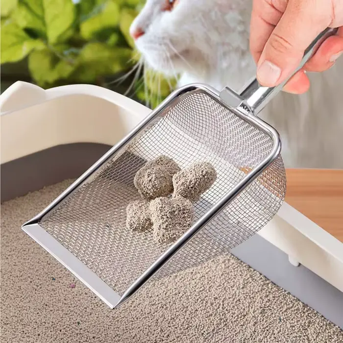 Pelle à litière pour chat en acier inoxydable