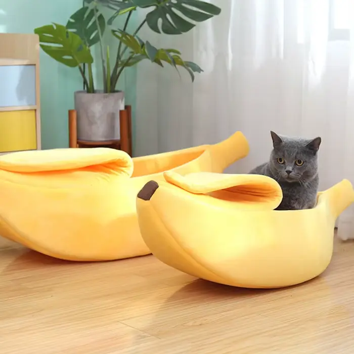Lit pour chat en forme de banane, drôle, mignon, confortable, tapis pour chat, lits chauds, durables, portables, panier pour animaux de compagnie, niche, coussin pour chien, accessoires pour animaux d