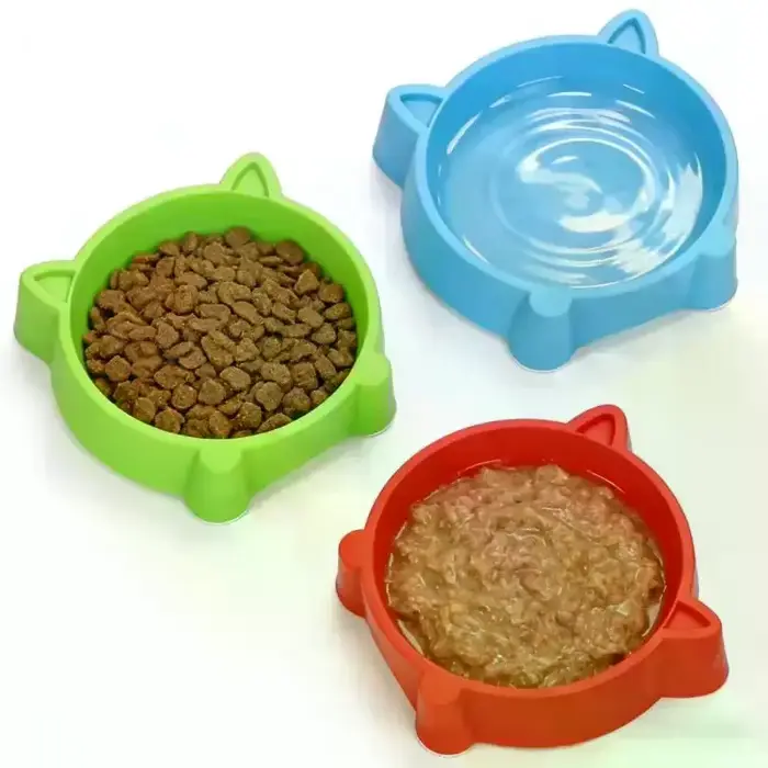 Bol pour animaux de compagnie avec design oreilles de chat mignonnes - Distributeur de nourriture et d'eau en plastique