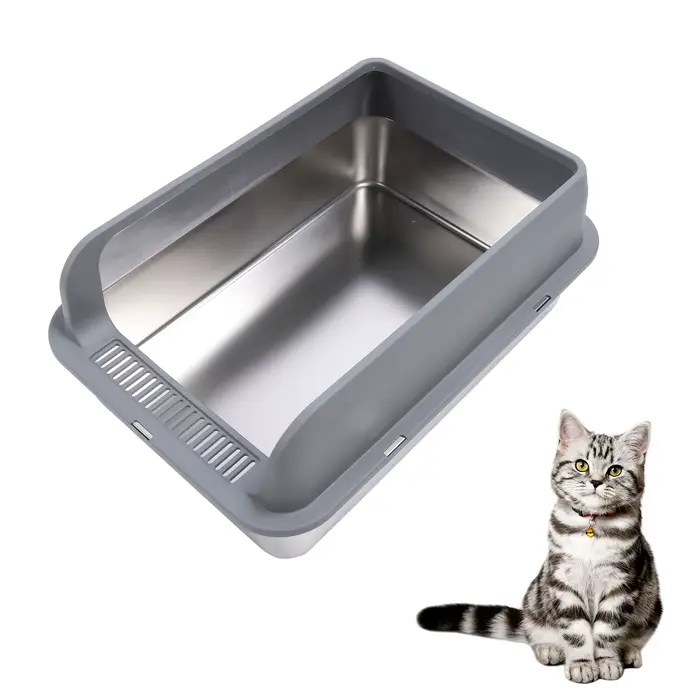 Bac à litière pour chat en acier inoxydable