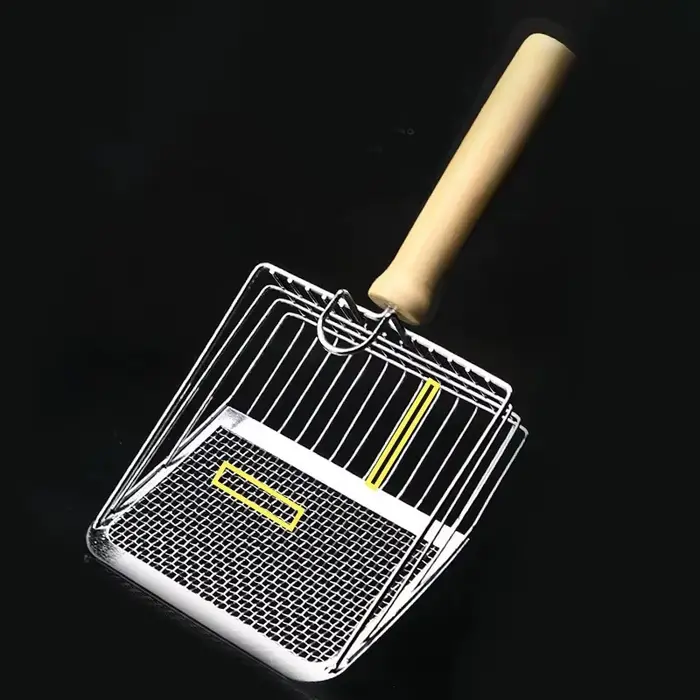 Pelle à litière pour chat en acier inoxydable, 1 pièce, manche en bois, facile à nettoyer, esthétiqu