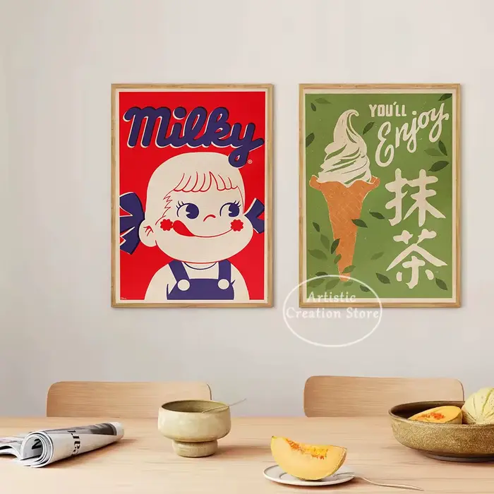 Affiche de peinture sur toile de chat porte-bonheur au lait japonais
