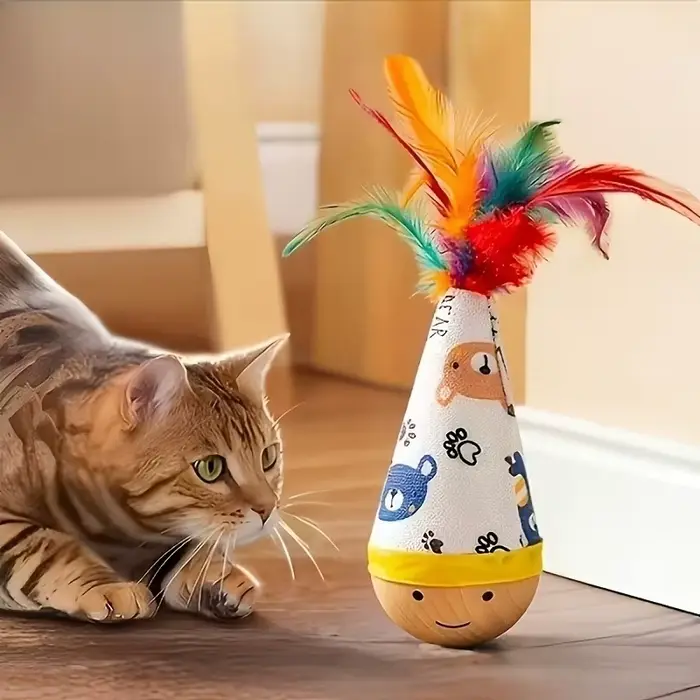 Jouet pour chat Wobble Cat avec plumes artificielles vibrantes - Mouvements et oscillations