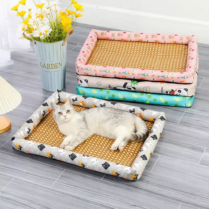 Lit en rotin tissé pour animaux de compagnie, canapé-lit en polymères, refroidissement pour animaux 