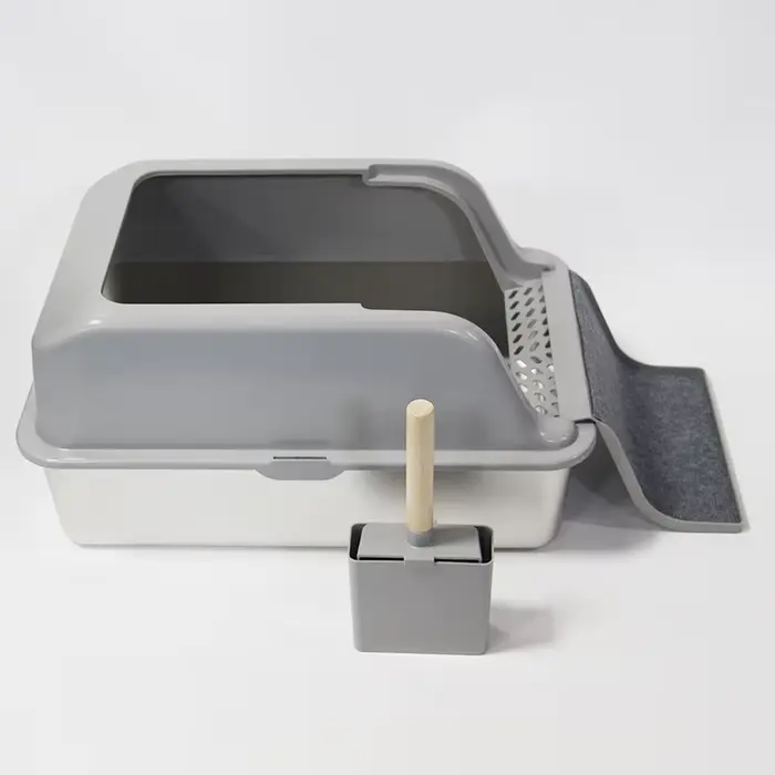 Bac à litière pour chat en acier inoxydable avec grande capacité, conception anti-déversement, couve