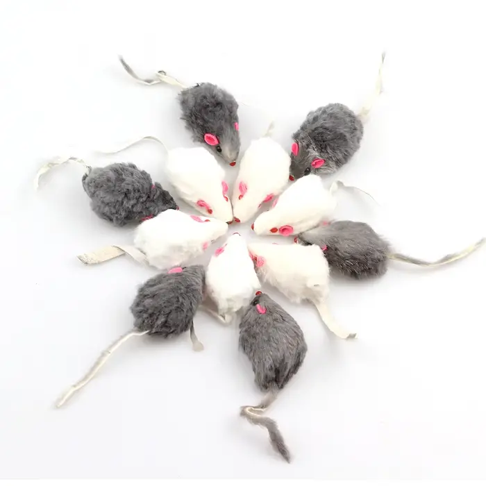 100 PC/Lot fourrure de lapin chat souris jouets animal de compagnie chaton jouant jouets chat souris