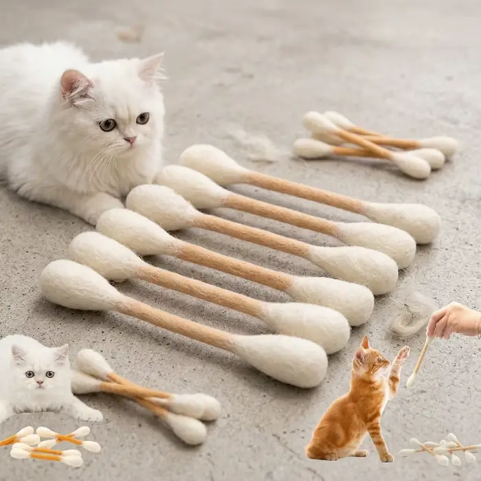 Jouets pour chat en feutre de laine, 6 pièces, pour jeu en intérieur, forme de coton-tige surdimensionnée avec herbe à chat, jouet interactif pour chat, cadeau durable et sûr