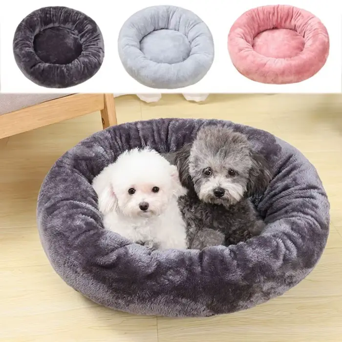 Lit pour animaux de compagnie confortable beignet rond chenil pour chien doux lavable chien chat cou