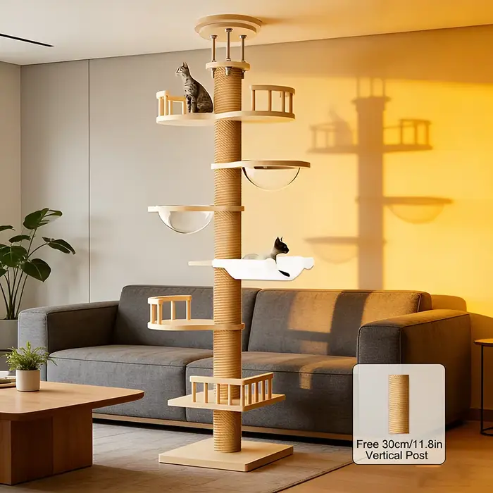 Arbre à chat multi-niveaux avec condo et perchoir, capsule spatiale, hamac - Cadre d'escalade pour c