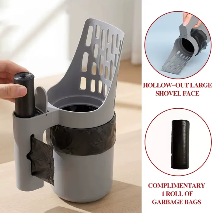 Pelle à litière pour chat 2-en-1 avec conteneur de rangement, pelle tamis à litière détachable avec 