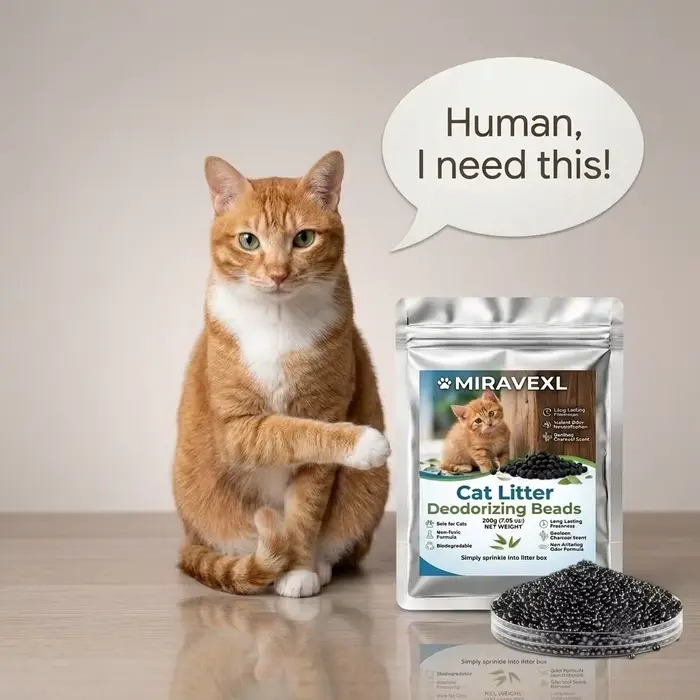 Perles désodorisantes à base de charbon actif haute performance pour litière pour chat – Légèrement parfumées