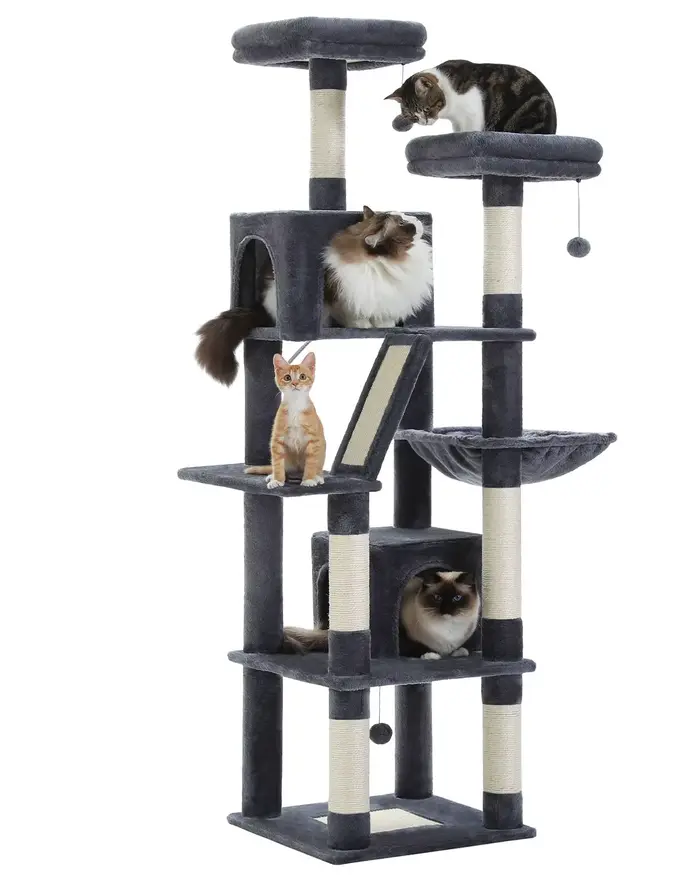 Grand Arbre à Chat d'Nikde 71 Pouces, Tour à Plusieurs Niveaux avec 2 Perchoirs, 2 Condos, Hamac et