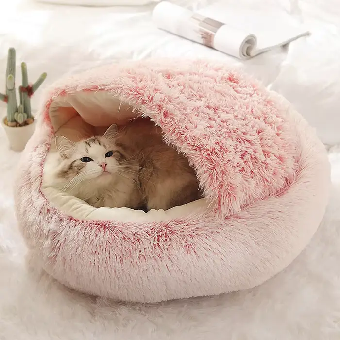 Matelas rond en peluche pour animaux de compagnie, lit chaud et doux avec housse, accent de couchage