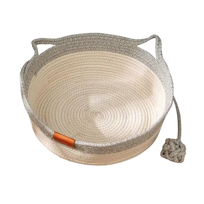 Panier Instinct pour chats en corde de coton tressée à la main, lit d'enrichissement avec jouet en f