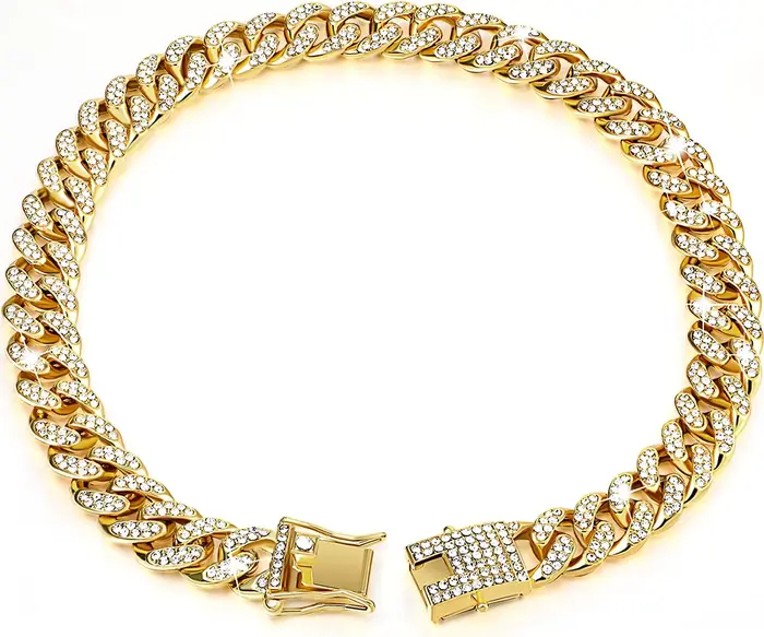 Collier de luxe pour chat, style Cuban Link, avec strass, chaîne dorée pour chaton, accessoires de c