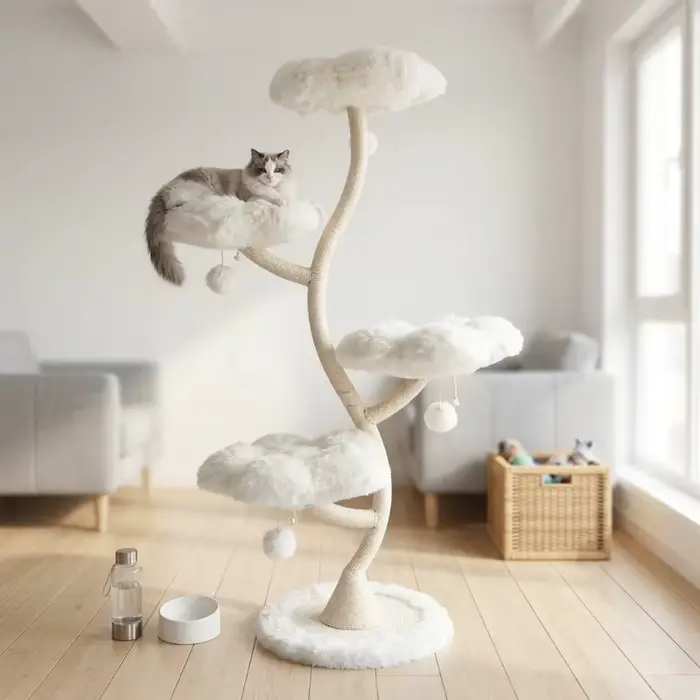 Arbre à chat multi-niveaux en rotin