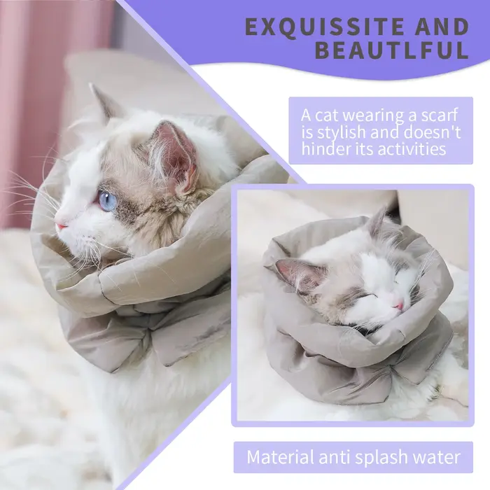 Un col chaud coloré et à la mode pour animaux de compagnie et une écharpe imperméable pour les chats pour empêcher les lécher et le morder après la stérilisation surtension