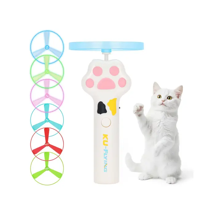Lanceur de disques rechargeable pour chat avec 6 toupies volantes – Jouet interactif de chasse pour 