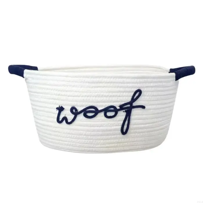 Panier rangement en corde coton fabriqué à main pour jouets chien, avec des motifs pieds d'animaux d