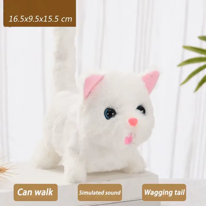 Jouet en peluche chat qui marche, chat interactif électrique, Animal en peluche, queue de miau, tête