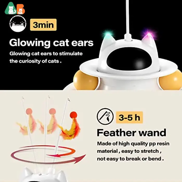 ATUBAN Jouets interactifs 4-en-1 pour chats avec bâton de chat intelligent rechargeable par USB