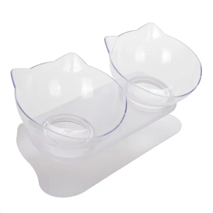Double gamelle pour chat 15 ° Mangeoire surélevée inclinée pour animaux de compagnie avec support,