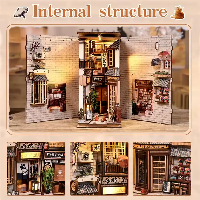 Maison miniature DIY Cat's Alley - Kit de coin livre en bois 3D