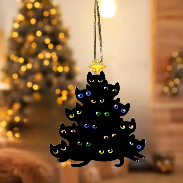 Ornement de Noël de chat noir charmant