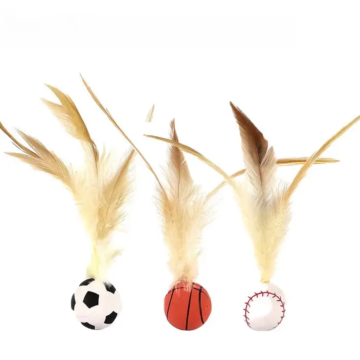 Balle interactive auto-amusante pour chat, balle rebondissante en plumes d'intérieur, balle de flutt