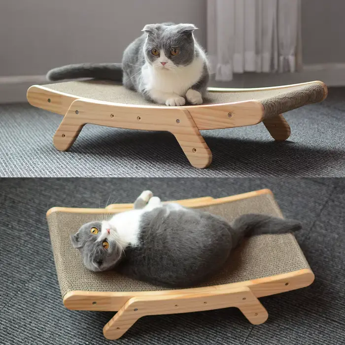 Planche à Gratter pour Chat, Cadre en Bois, Lit Moyen 3 en 1, Poste à Gratter, Jouets Anti-Rayures, 