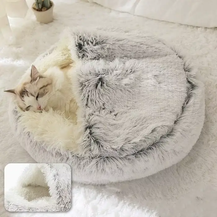 Lit rond en peluche pour chat, matelas pour animaux de compagnie, panier chaud, doux et confortable,