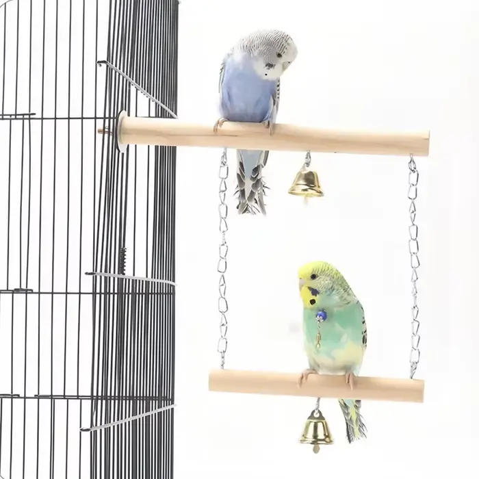 Jouet de pont pivotant en bois à Double couche avec cloche, entraînement des oiseaux de compagnie, s